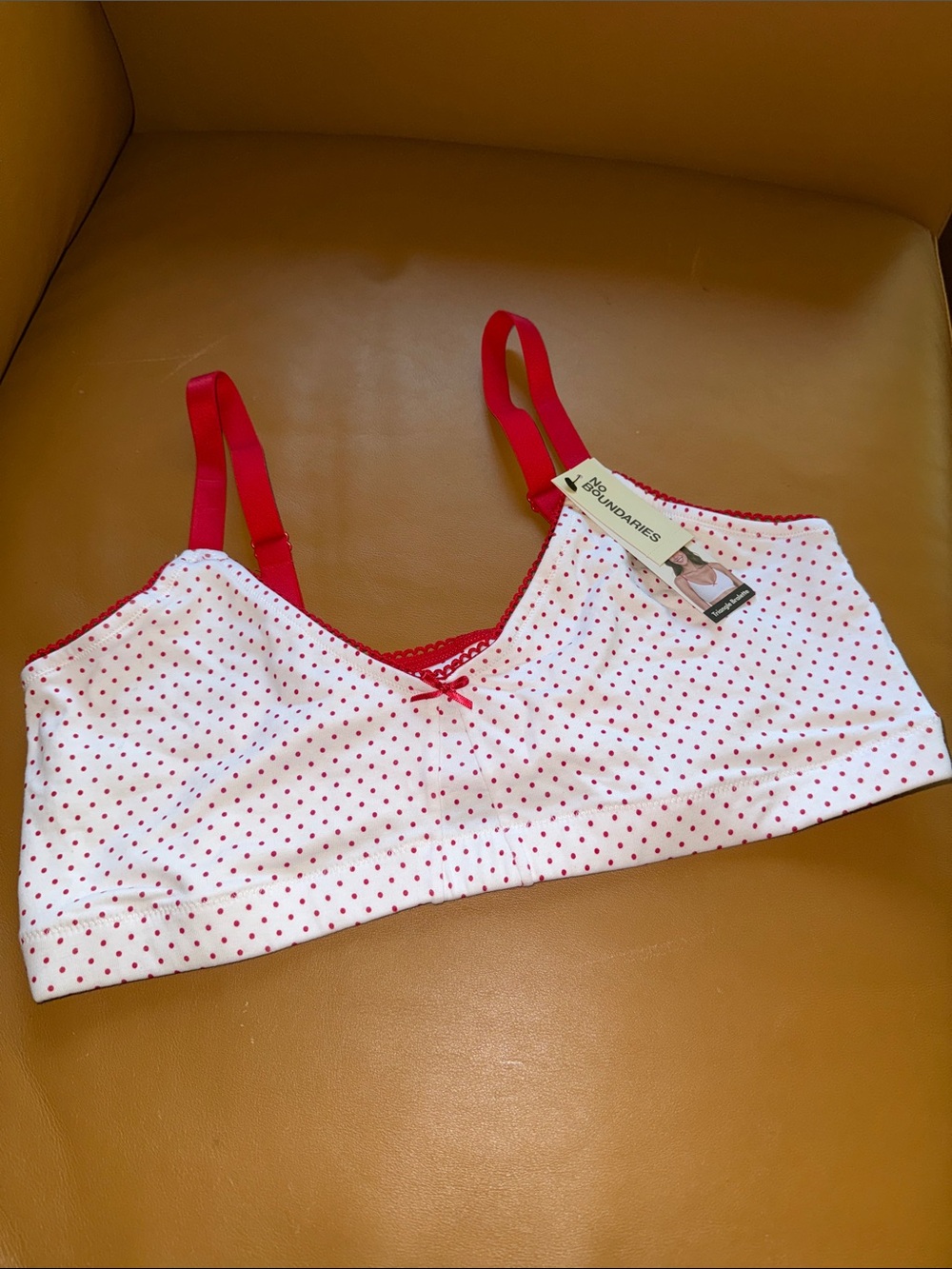 No Boundaries White Bralette with Red Polka Dots